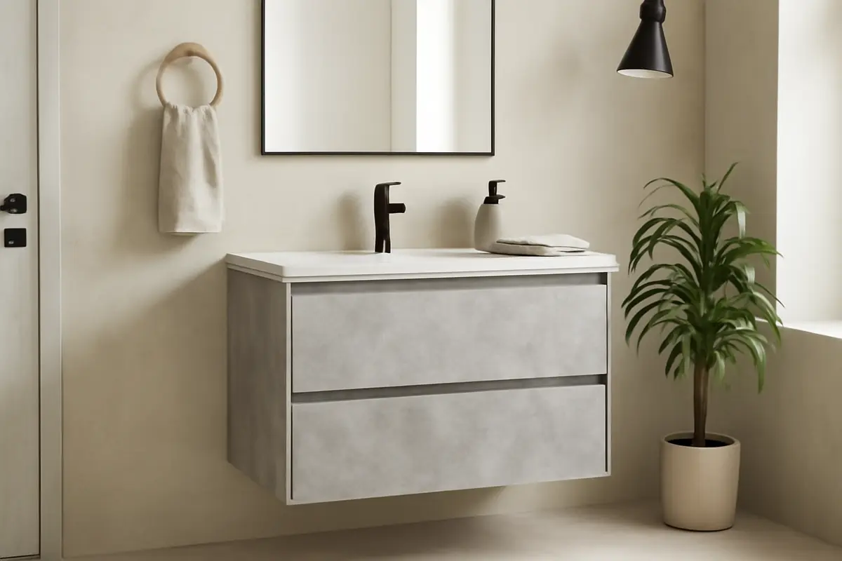 Mobile bagno con effetto cemento: perché questa finitura è la preferita dai designer