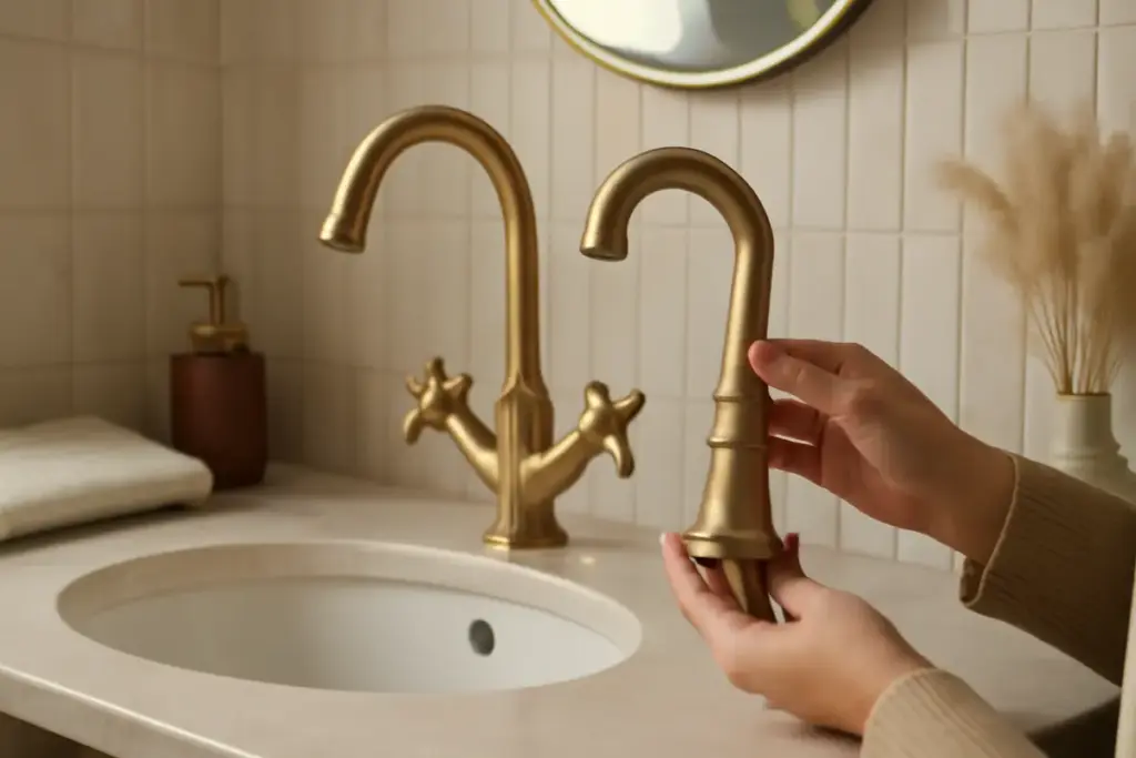 Come scegliere la rubinetteria color ottone per il bagno? Dettagli che aggiungono carattere senza eccessi