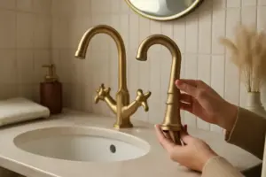 Come scegliere la rubinetteria color ottone per il bagno? Dettagli che aggiungono carattere senza eccessi