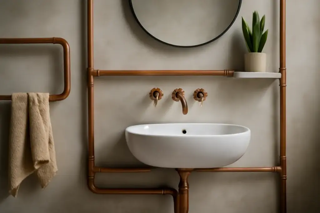 Tubi rame a vista in bagno: quando diventano un elemento di arredo di tendenza e non solo tecnica