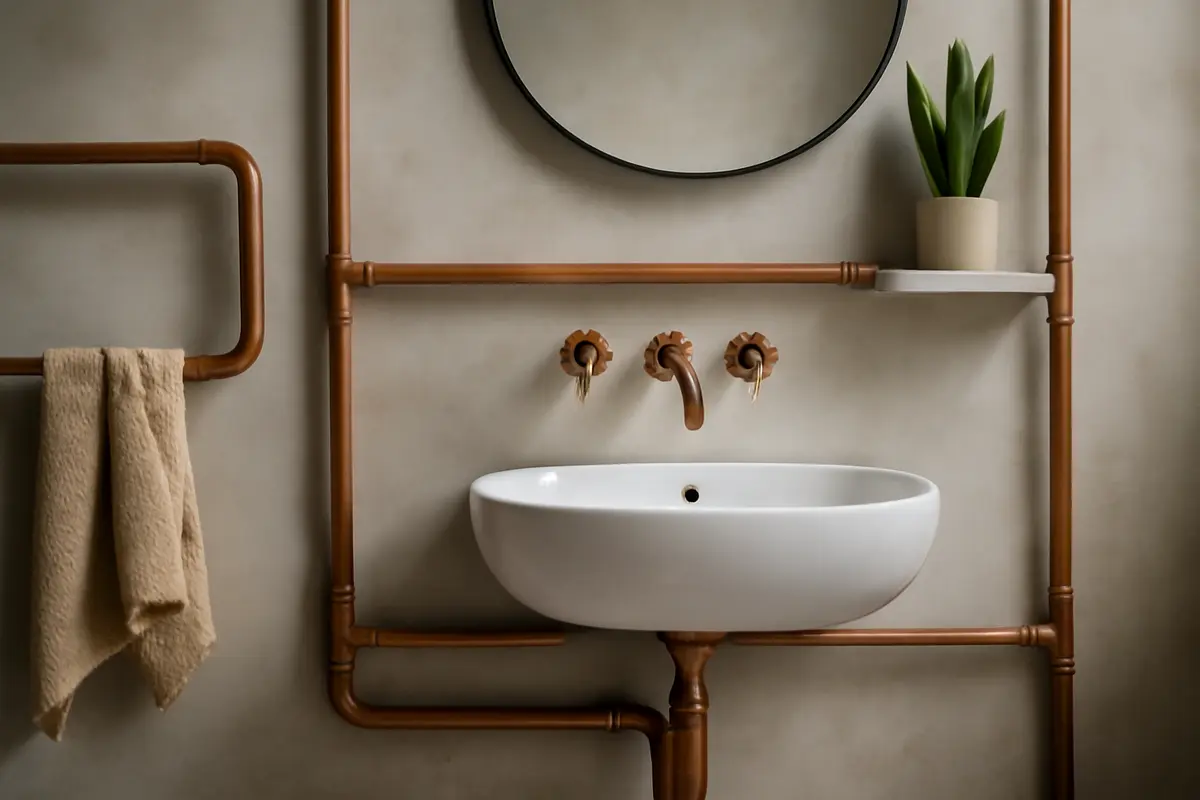 Tubi rame a vista in bagno: quando diventano un elemento di arredo di tendenza e non solo tecnica