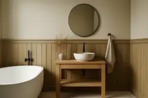 Boiserie e perline in bagno: la finitura che rende accogliente anche uno spazio moderno