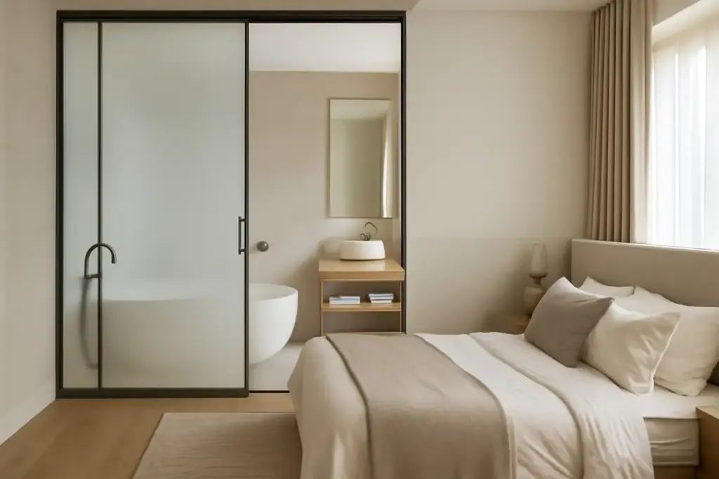 Open space bagno e camera: come creare continuità visiva senza perdere privacy
