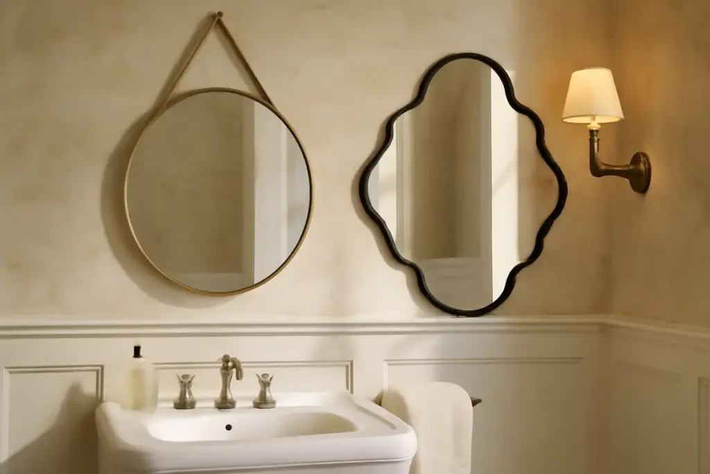 Specchi rotondi o sagomati in bagno: il trucco per dare movimento anche agli ambienti più classici