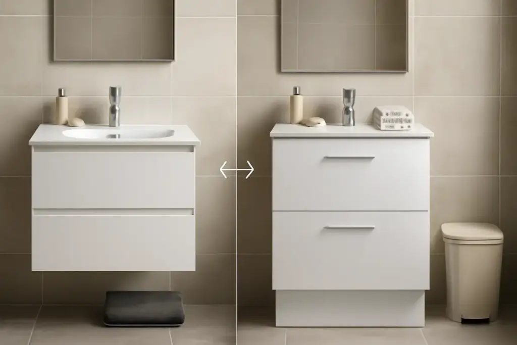 Mobile sospeso vs. a terra bagno: la differenza che influenza ordine e pulizia