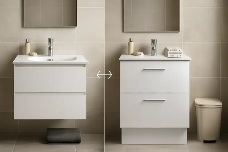Mobile sospeso vs. a terra bagno: la differenza che influenza ordine e pulizia