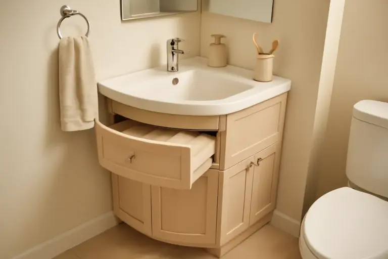 Mobile bagno ad angolo: il trucco dei progettisti per sfruttare stanze piccole senza rinunciare alla capienza