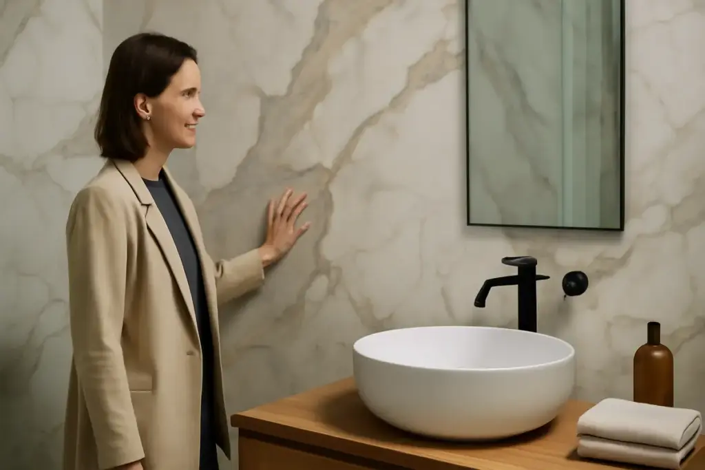 Parete decorativa in gres effetto marmo: quando conviene scegliere questa soluzione per l’arredo bagno